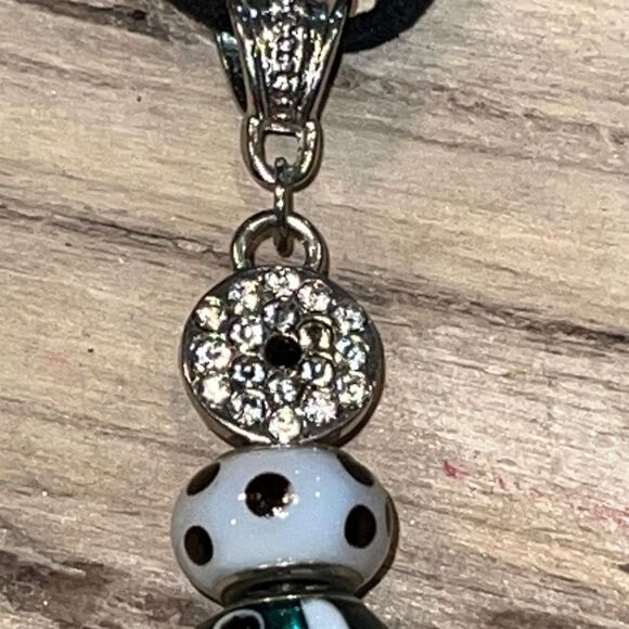 Bead With Rhinestone Accent Necklace On Cord Hand Crafted - Picture 2 of 7